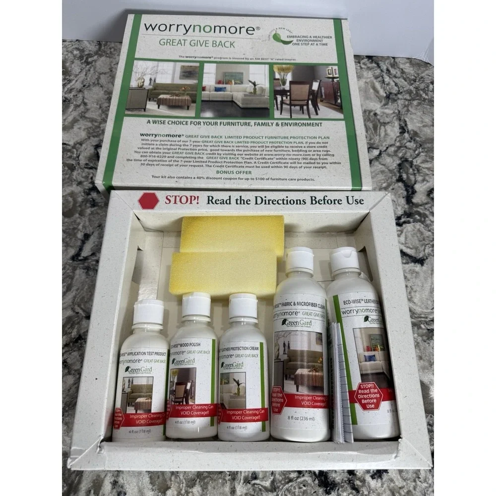Worry No More Wood Leather Fabric Furniture Protection & Cleaning Kit by UNITERS